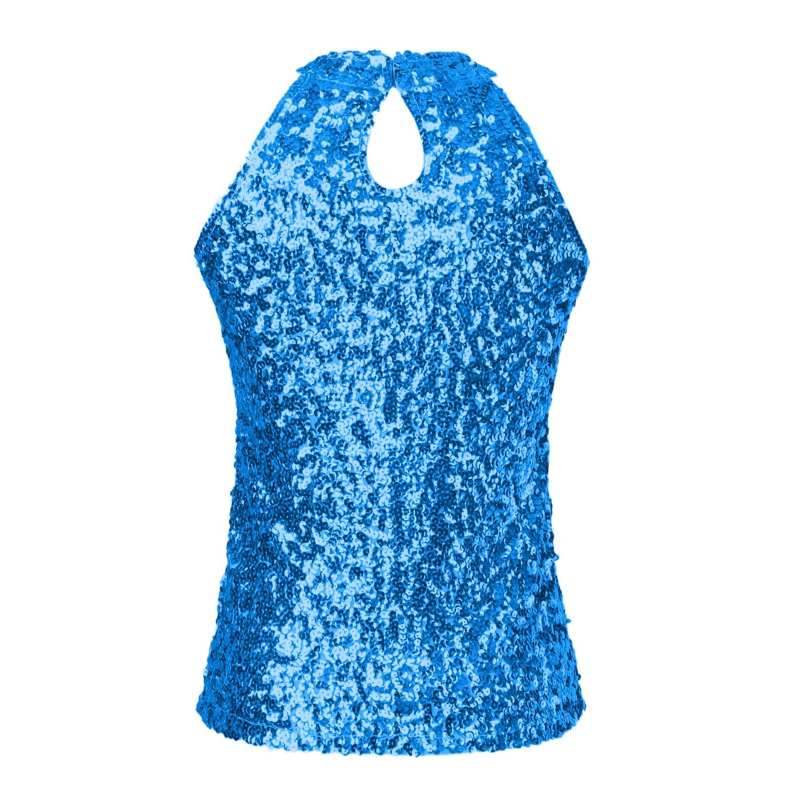 thumbnail image 5 of Top halter con lentejuelas para mujer - Blusa corta sin mangas brillante para fiesta/discoteca (talla única), 5 of 5